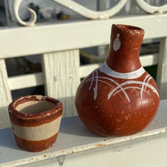 VINTAGE Lot Clay Pottery Native American Small Vase Pot Urn Terracotta Painted - Picture 5 of 12